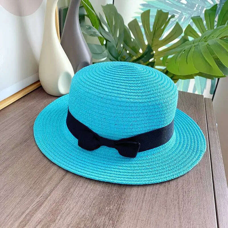 KIMLUD, women straw hat  Flat Top Straw Hat Vacation Casual Shopping Beach Hats for Woman Hats for girls Church Courtesy Panama Sun Hat, KIMLUD Womens Clothes