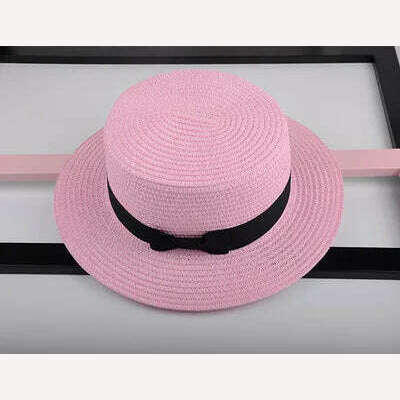 women straw hat Flat Top Straw Hat Vacation Casual Shopping Beach Hats for Woman Hats for girls Church Courtesy Panama Sun Hat - KIMLUD