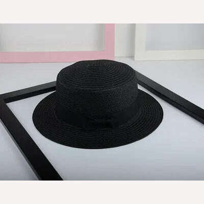 women straw hat Flat Top Straw Hat Vacation Casual Shopping Beach Hats for Woman Hats for girls Church Courtesy Panama Sun Hat - KIMLUD