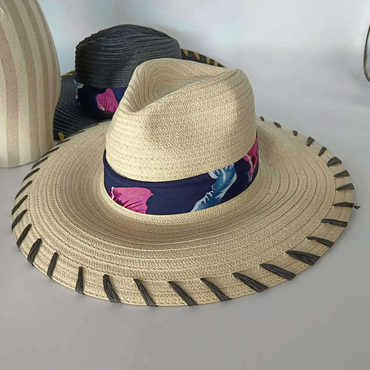 women straw hat Flat Top Straw Hat Vacation Casual Shopping Beach Hats for Woman Hats for girls Church Courtesy Panama Sun Hat - KIMLUD