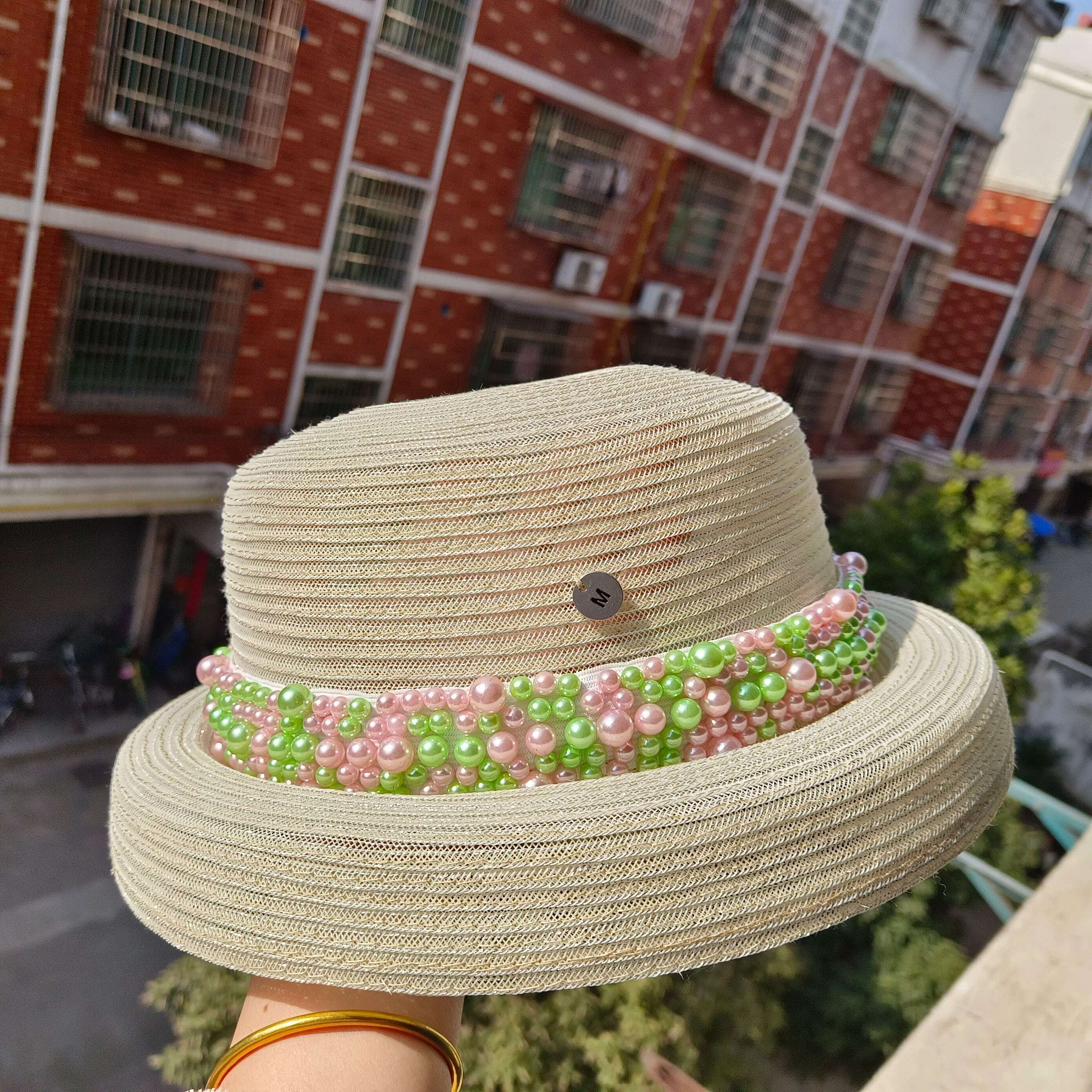 KIMLUD, women straw hat  Flat Top Straw Hat Vacation Casual Shopping Beach Hats for Woman Hats for girls Church Courtesy Panama Sun Hat, 40 / M 56-58CM, KIMLUD Womens Clothes