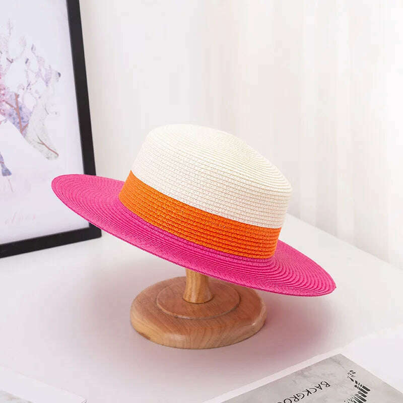 KIMLUD, women straw hat  Flat Top Straw Hat Vacation Casual Shopping Beach Hats for Woman Hats for girls Church Courtesy Panama Sun Hat, 20 / M 56-58CM, KIMLUD Womens Clothes