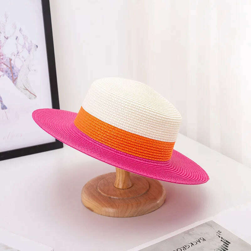 women straw hat Flat Top Straw Hat Vacation Casual Shopping Beach Hats for Woman Hats for girls Church Courtesy Panama Sun Hat - KIMLUD