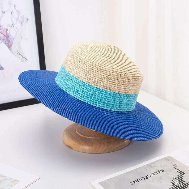women straw hat Flat Top Straw Hat Vacation Casual Shopping Beach Hats for Woman Hats for girls Church Courtesy Panama Sun Hat - KIMLUD