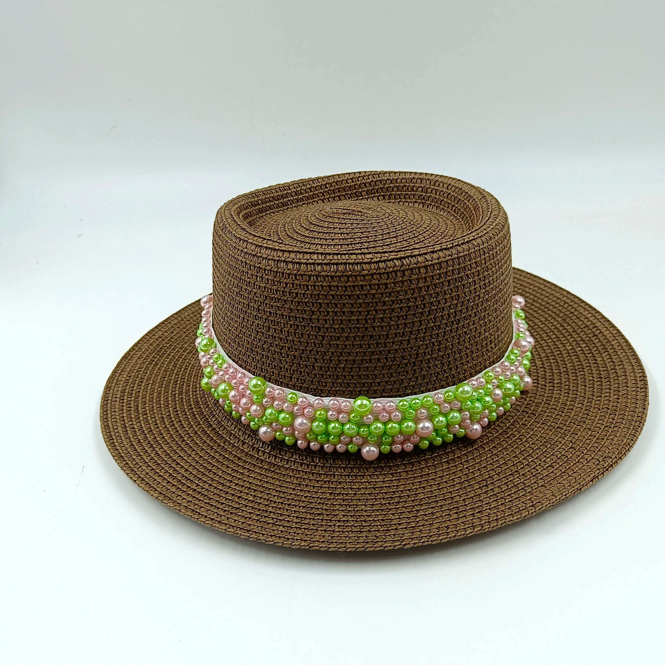 women straw hat Flat Top Straw Hat Vacation Casual Shopping Beach Hats for Woman Hats for girls Church Courtesy Panama Sun Hat - KIMLUD