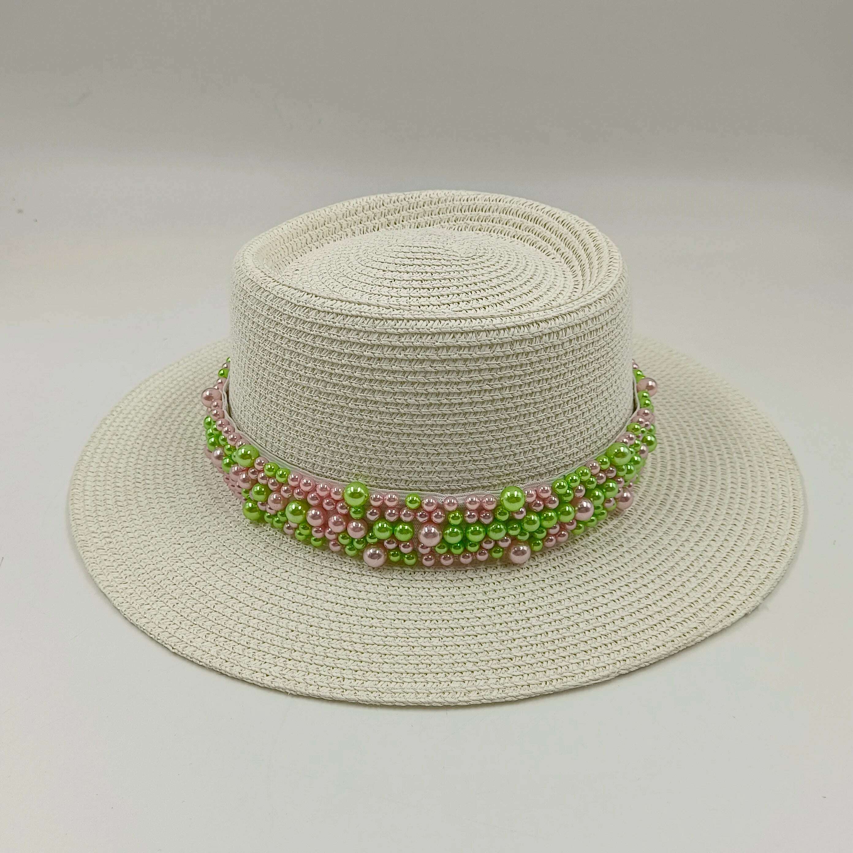 women straw hat Flat Top Straw Hat Vacation Casual Shopping Beach Hats for Woman Hats for girls Church Courtesy Panama Sun Hat - KIMLUD