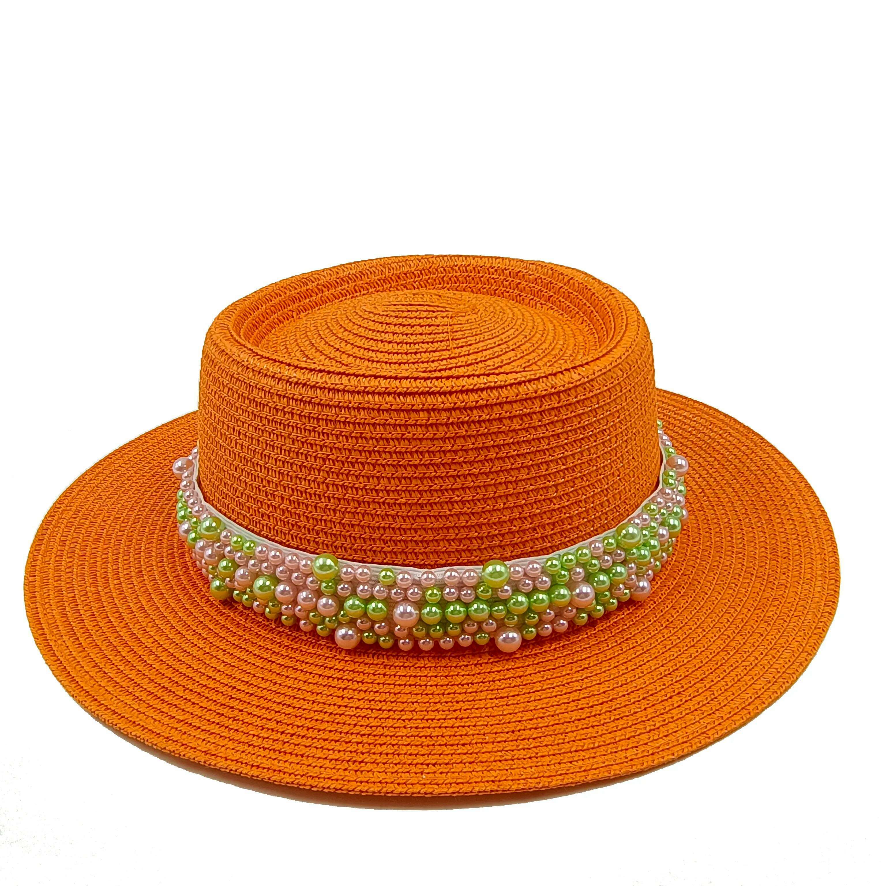 women straw hat Flat Top Straw Hat Vacation Casual Shopping Beach Hats for Woman Hats for girls Church Courtesy Panama Sun Hat - KIMLUD