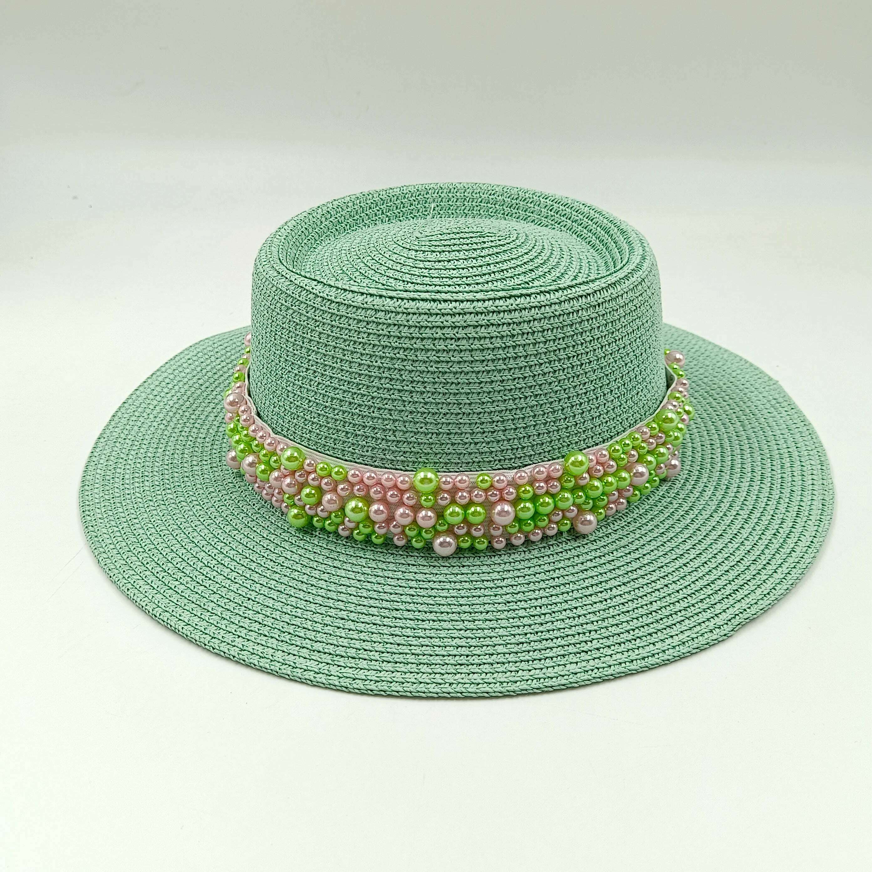 women straw hat Flat Top Straw Hat Vacation Casual Shopping Beach Hats for Woman Hats for girls Church Courtesy Panama Sun Hat - KIMLUD