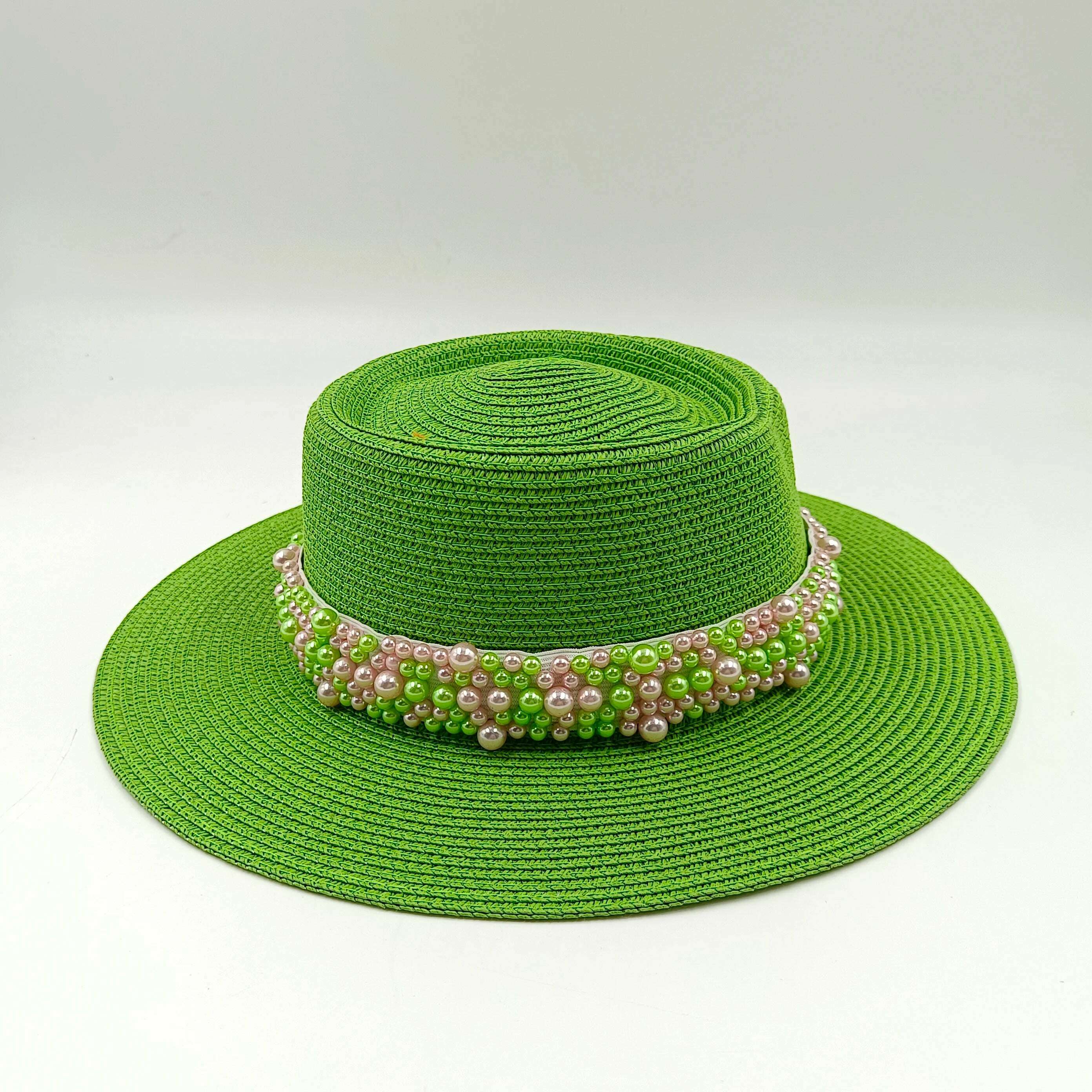 women straw hat Flat Top Straw Hat Vacation Casual Shopping Beach Hats for Woman Hats for girls Church Courtesy Panama Sun Hat - KIMLUD