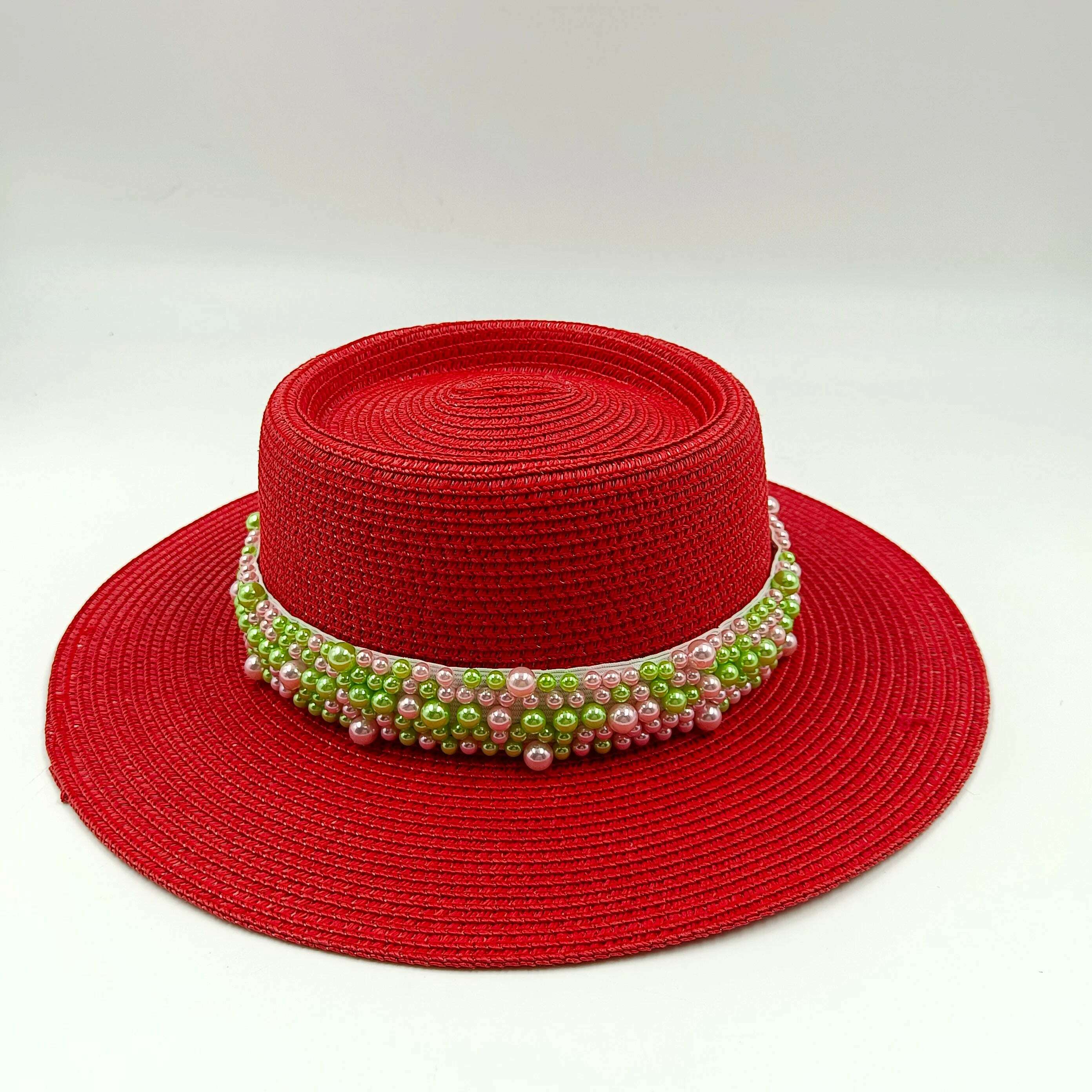women straw hat Flat Top Straw Hat Vacation Casual Shopping Beach Hats for Woman Hats for girls Church Courtesy Panama Sun Hat - KIMLUD