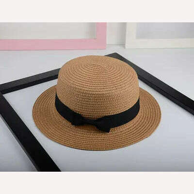 women straw hat Flat Top Straw Hat Vacation Casual Shopping Beach Hats for Woman Hats for girls Church Courtesy Panama Sun Hat - KIMLUD