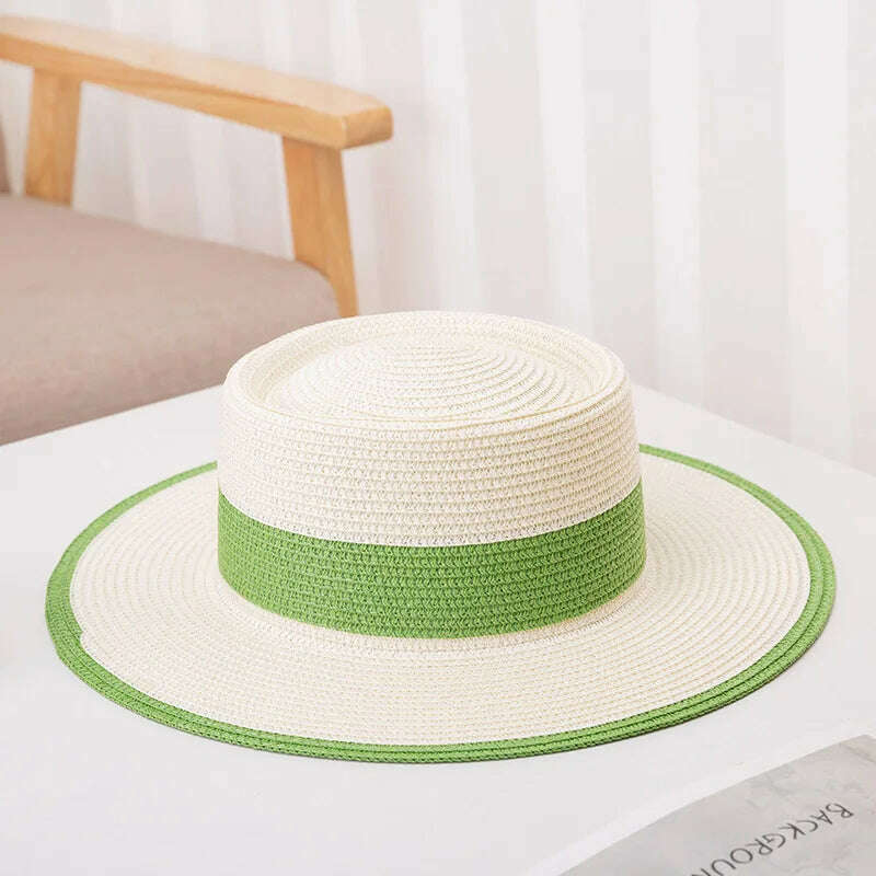 KIMLUD, women straw hat  Flat Top Straw Hat Vacation Casual Shopping Beach Hats for Woman Hats for girls Church Courtesy Panama Sun Hat, 18 / M 56-58CM, KIMLUD Womens Clothes