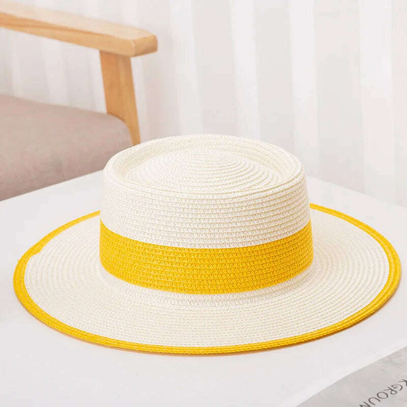 KIMLUD, women straw hat  Flat Top Straw Hat Vacation Casual Shopping Beach Hats for Woman Hats for girls Church Courtesy Panama Sun Hat, 19 / M 56-58CM, KIMLUD Womens Clothes