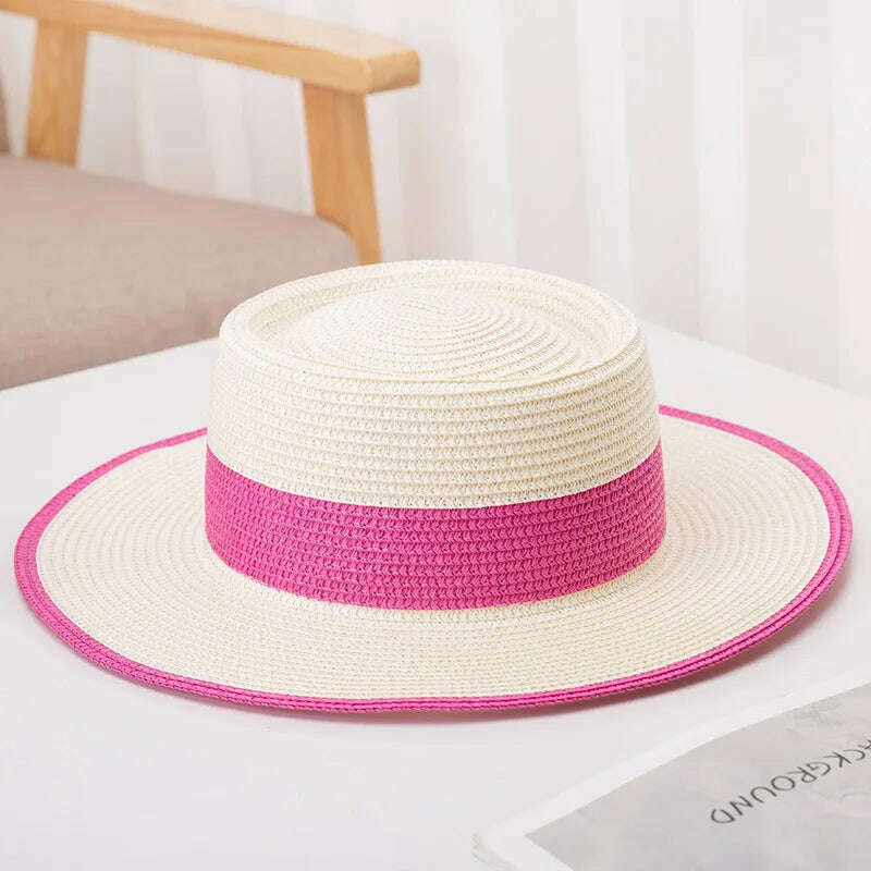 KIMLUD, women straw hat  Flat Top Straw Hat Vacation Casual Shopping Beach Hats for Woman Hats for girls Church Courtesy Panama Sun Hat, 16 / M 56-58CM, KIMLUD Womens Clothes