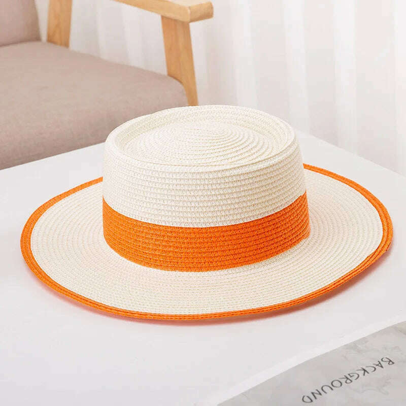 KIMLUD, women straw hat  Flat Top Straw Hat Vacation Casual Shopping Beach Hats for Woman Hats for girls Church Courtesy Panama Sun Hat, 17 / M 56-58CM, KIMLUD Womens Clothes