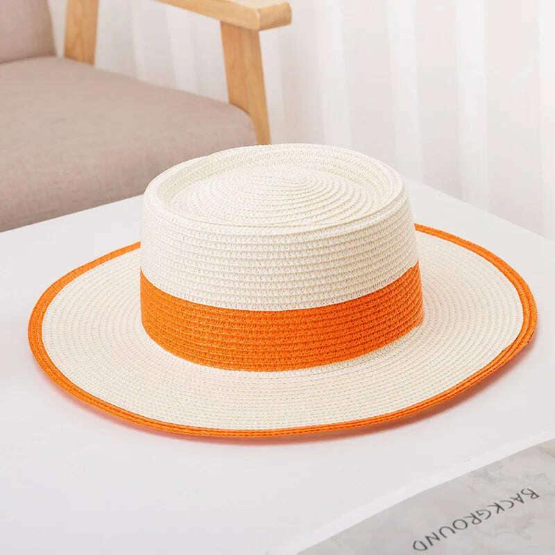 women straw hat Flat Top Straw Hat Vacation Casual Shopping Beach Hats for Woman Hats for girls Church Courtesy Panama Sun Hat - KIMLUD