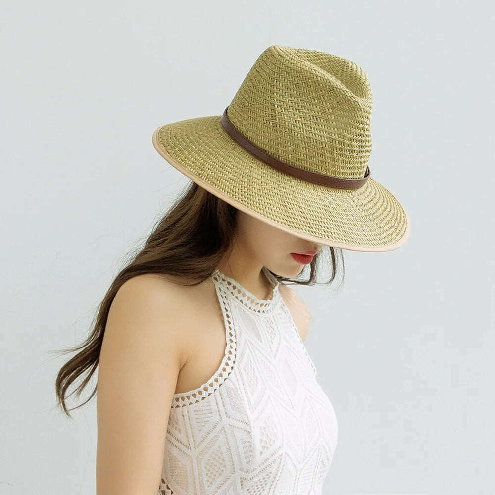 Women Summer Hats Metal Belt Decorated straw hat Lifeguard Sun Hat Ladies Outdoor Hat Travel Hat - KIMLUD