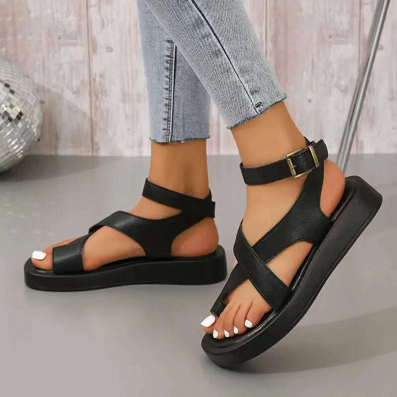 KIMLUD, Women Summer Sandals 2023 New Genuine Leather Ladies Sandals Flat Fashion Sandals Women  Wedges Shoes for Women, KIMLUD Womens Clothes