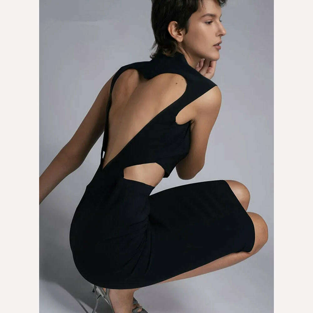 KIMLUD, Women Summer Sexy Turtleneck Backless Heart Black Mini Bodycon Bandage Dress 2022 Elegant Party Stage Performance Dress, Black / XS, KIMLUD APPAREL - Womens Clothes