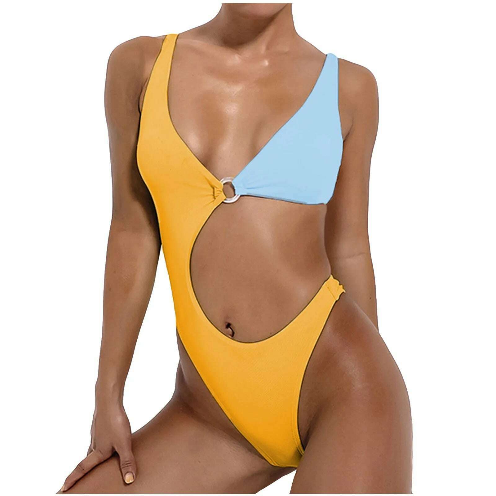 KIMLUD, Women Swimwear Contrast Solid Color Swimsuit Bikini Swimming Beachwear High Waist Female Bathing Suit Biquinis, KIMLUD Womens Clothes