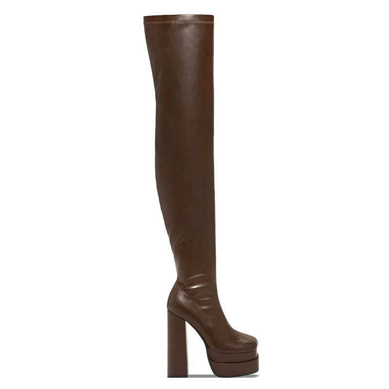KIMLUD, Women Thigh High Boots Double Platform Block High Heels Over The Knee Boots Zip Sexy Long Shoes Boots For Woman, KIMLUD Women's Clothes