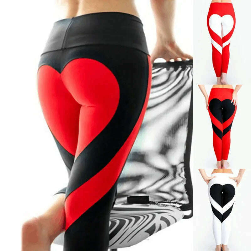 Women Tight Peach Hip Love Leggings High Waist Yoga Pants New Black Red Pink Printed High Elastic Sport Milk Silk Fitness Legins - KIMLUD