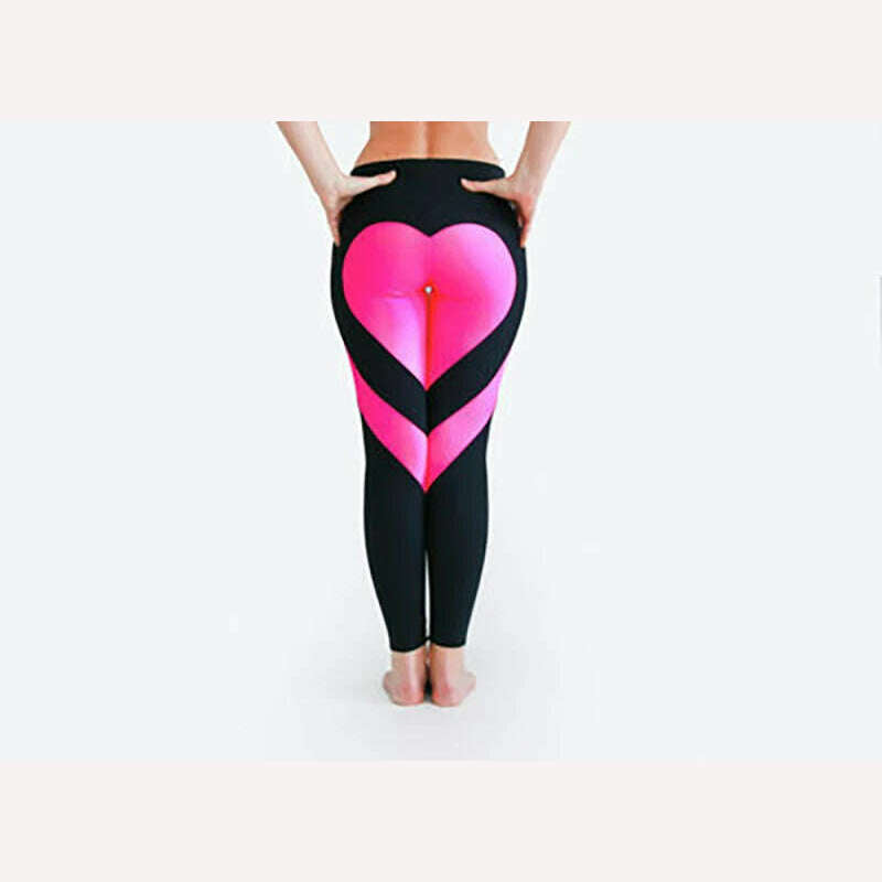 Women Tight Peach Hip Love Leggings High Waist Yoga Pants New Black Red Pink Printed High Elastic Sport Milk Silk Fitness Legins - KIMLUD