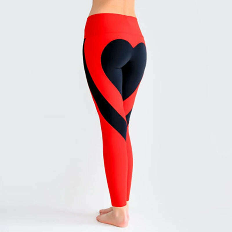 Women Tight Peach Hip Love Leggings High Waist Yoga Pants New Black Red Pink Printed High Elastic Sport Milk Silk Fitness Legins - KIMLUD