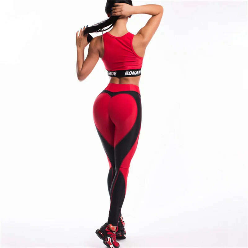KIMLUD, Women Tight Peach Hip Love Leggings High Waist Yoga Pants New Black Red Pink Printed High Elastic Sport Milk Silk Fitness Legins, KIMLUD Womens Clothes