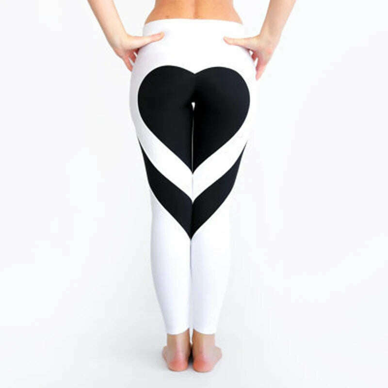 Women Tight Peach Hip Love Leggings High Waist Yoga Pants New Black Red Pink Printed High Elastic Sport Milk Silk Fitness Legins - KIMLUD