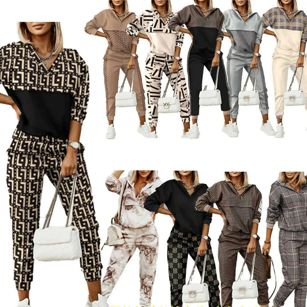 KIMLUD, Women Tracksuit Spring Autumn Two Pieces Set Female Print Loose Pants Matching Suit Streetwear Long Sleeve Tops And Trousers Set, KIMLUD Womens Clothes