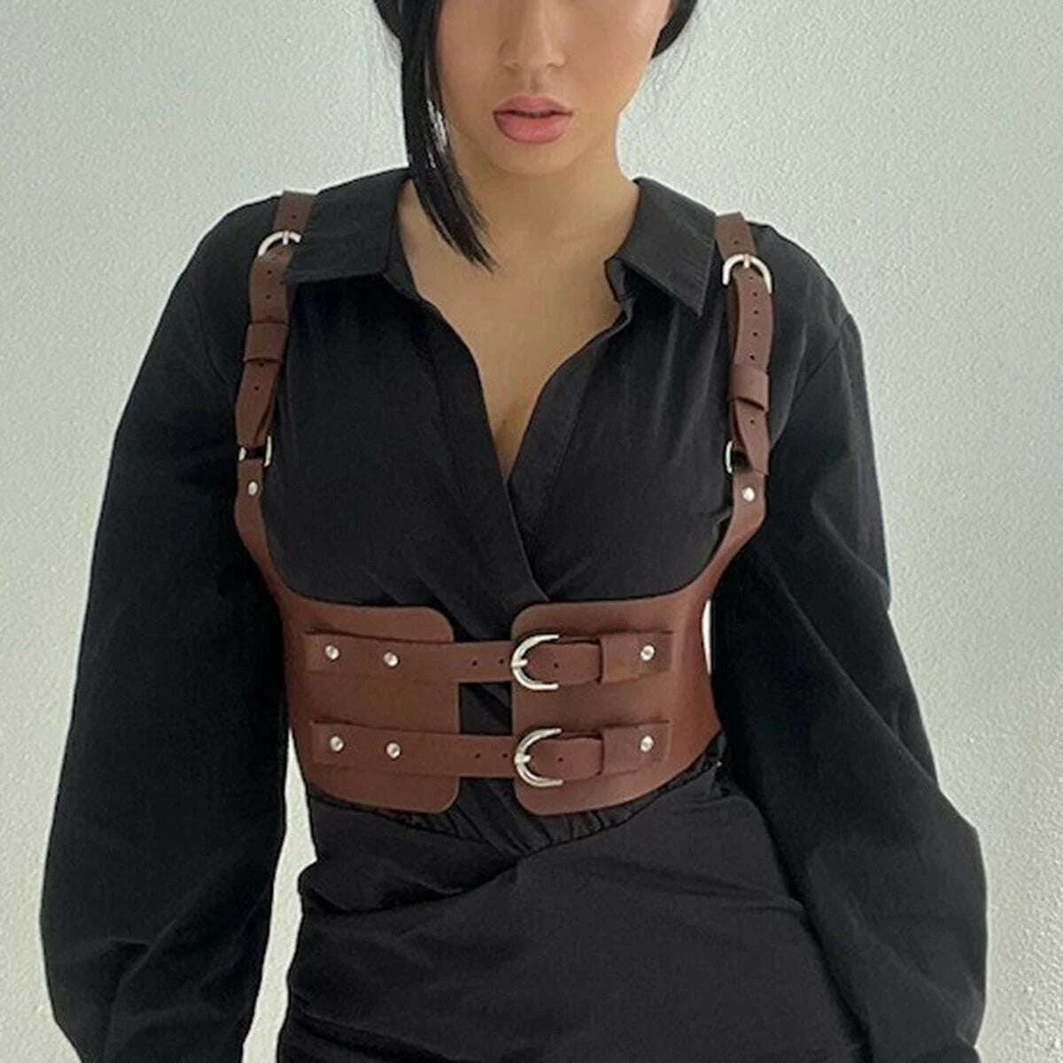 Women Trend Punk Waist Belt Decoration Female Street Style Wide Waistband corset Harness Leather Belt Gothic Clothing Accessorie - KIMLUD