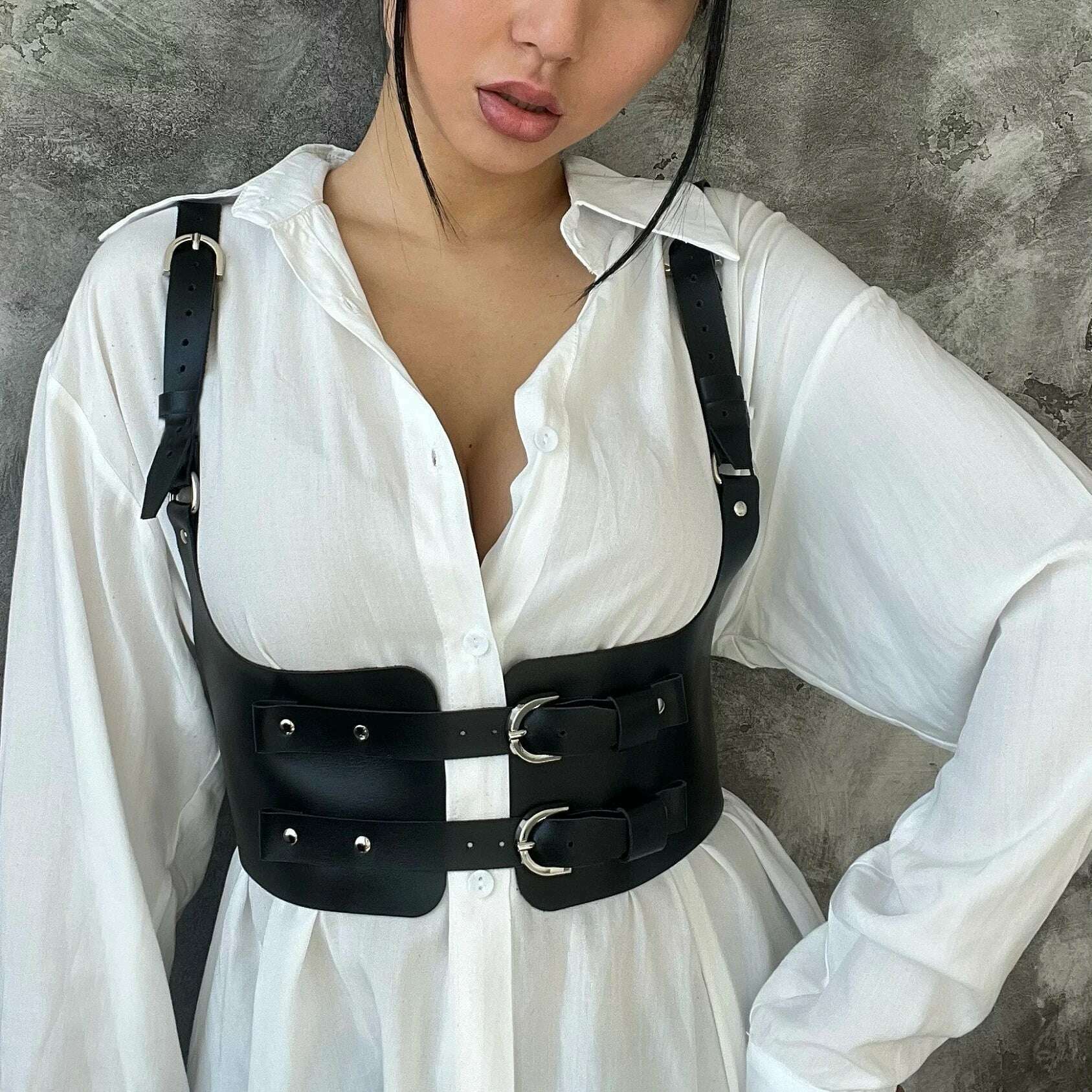 Women Trend Punk Waist Belt Decoration Female Street Style Wide Waistband corset Harness Leather Belt Gothic Clothing Accessorie - KIMLUD