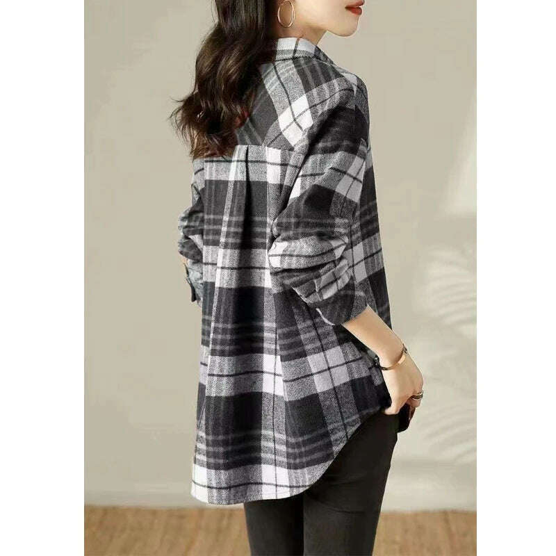 KIMLUD, Women Trendy Vintage Plaid Thick Y2K Button Shirts Autumn Winter Casual Streetwear Pockets Blouses Female Long Sleeve Loose Tops, KIMLUD Women's Clothes