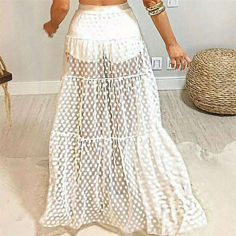 Women Tulle Tutu Long Polka Dot Skirts Wedding Party Cocktail Mesh Transparent Maxi Skirt Fashion Summer See Through Vestidos - KIMLUD