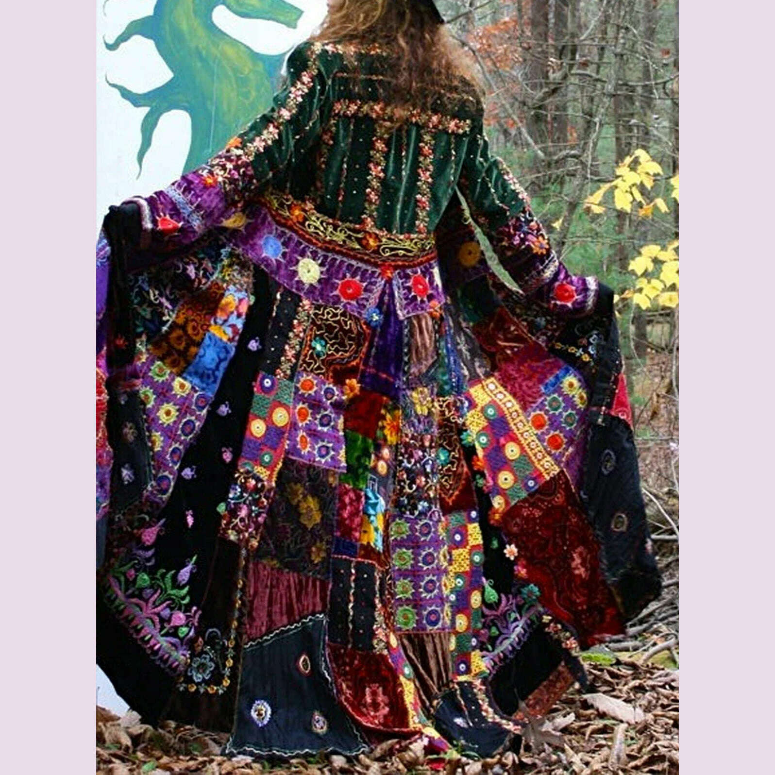 KIMLUD, Women Velvet Dress Floral Printed Pleated Dress Turn Down Collar American Retro  Casual Long Sleeve Patchwork Outerwear Dress, KIMLUD Womens Clothes