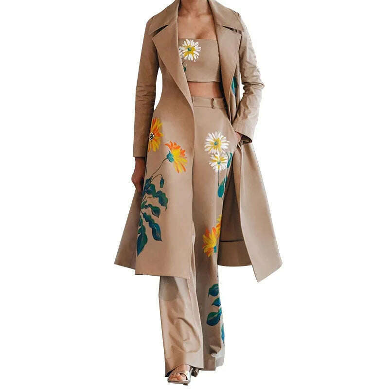 KIMLUD, Women Vintage Print Blazer 3 Pcs Elegant Long Sleeve Suit Jackets Vest and Flare Pants Suit Female Chic Business Outfits, KIMLUD Womens Clothes