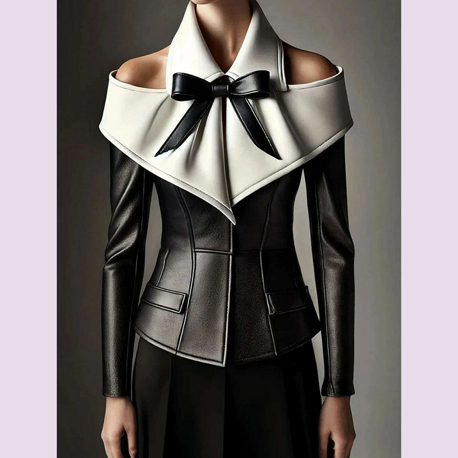 KIMLUD, Women Vintage Turndown Collar PU Leather Long Sleeve Blouse Cinched Cold Shoulder Bow Decor T Shirt High Street Streetwear, black / S / CHINA, KIMLUD APPAREL - Womens Clothes
