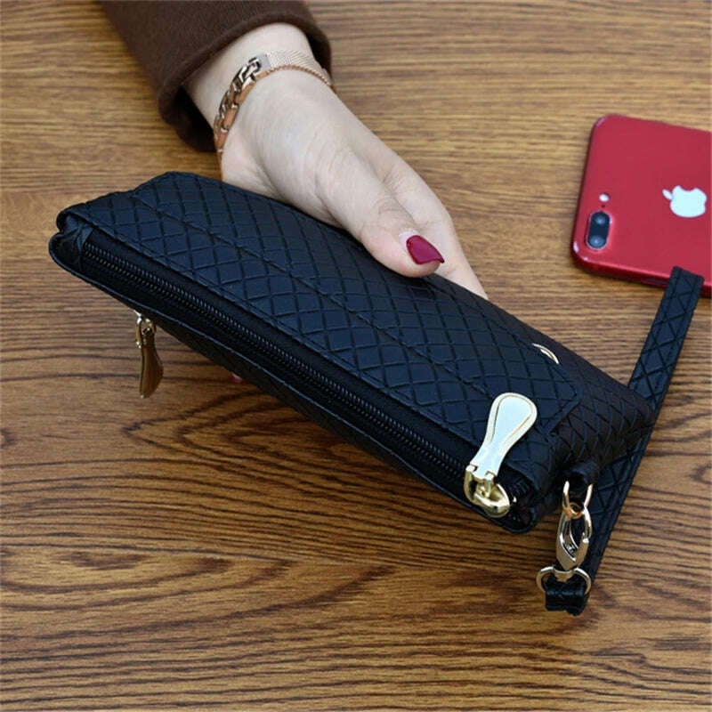 KIMLUD, Women Wallet Clutch Plaid Zipper Organizer Purse Long Key Coin Bag Casual Female Wallet Ladies Leather Money Bag, KIMLUD Womens Clothes