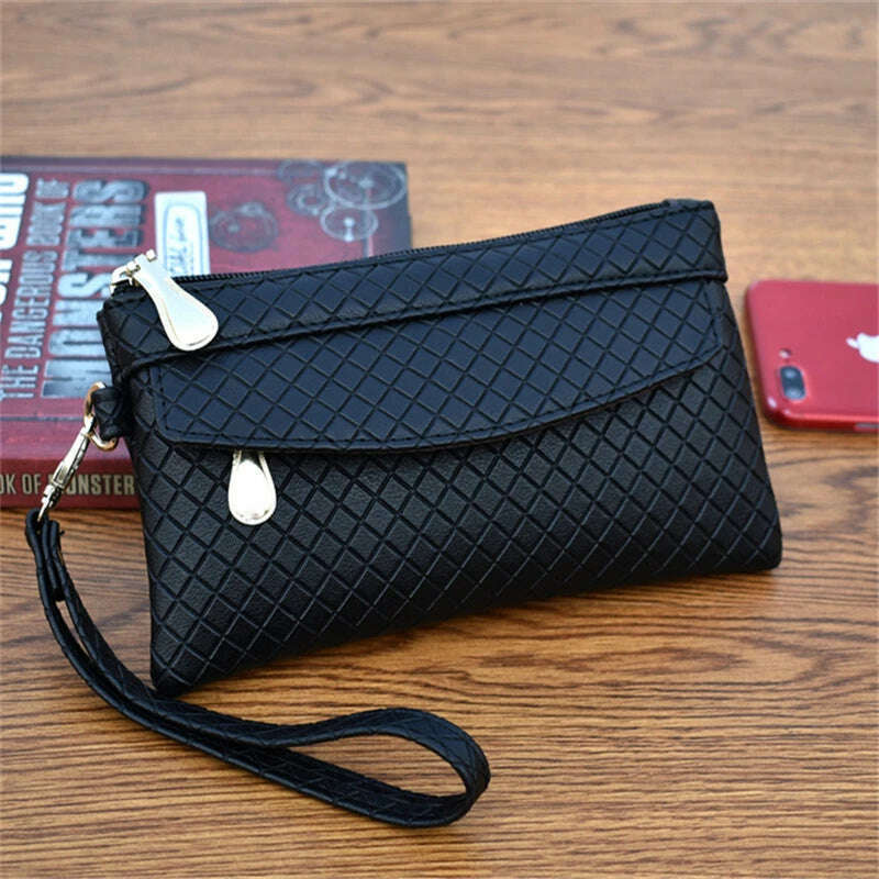 KIMLUD, Women Wallet Clutch Plaid Zipper Organizer Purse Long Key Coin Bag Casual Female Wallet Ladies Leather Money Bag, Black, KIMLUD APPAREL - Womens Clothes