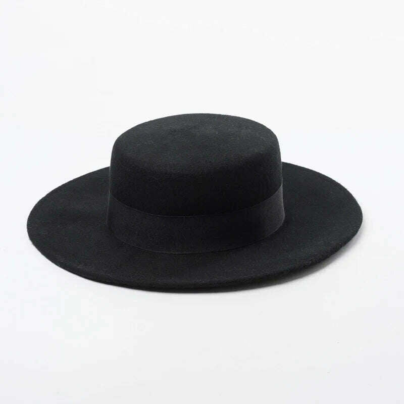 KIMLUD, Women Wide Brim Fedora 100% Wool Flat Top Hat Ribbon Bowknot Accent Church Dress Derby Ladies Hat Warm Winter Hats Cap, Black, KIMLUD Womens Clothes
