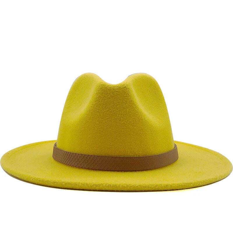 KIMLUD, Women Wide Brim Wool Felt Jazz Fedora Hats Panama Style Ladies Trilby Gambler Hat Fashion Party Cowboy Sunshade Cap, 10 / 56-58CM, KIMLUD Women's Clothes
