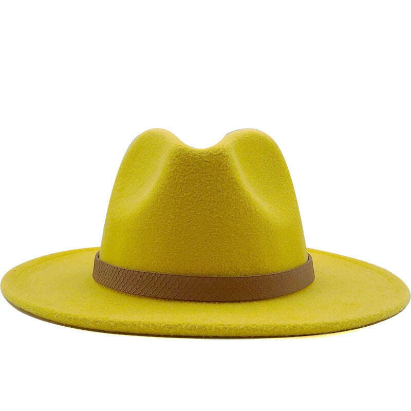 KIMLUD, Women Wide Brim Wool Felt Jazz Fedora Hats Panama Style Ladies Trilby Gambler Hat Fashion Party Cowboy Sunshade Cap, 10 / 56-58CM, KIMLUD APPAREL - Womens Clothes