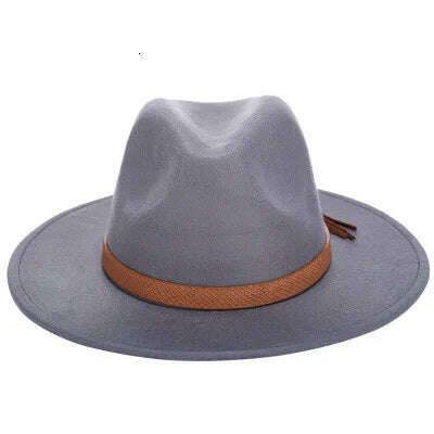 KIMLUD, Women Wide Brim Wool Felt Jazz Fedora Hats Panama Style Ladies Trilby Gambler Hat Fashion Party Cowboy Sunshade Cap, 1 / 56-58CM, KIMLUD Womens Clothes