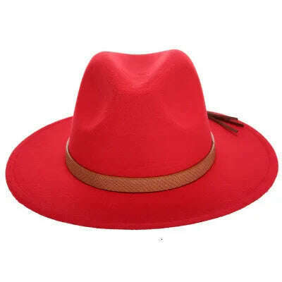 KIMLUD, Women Wide Brim Wool Felt Jazz Fedora Hats Panama Style Ladies Trilby Gambler Hat Fashion Party Cowboy Sunshade Cap, 8 / 56-58CM, KIMLUD Womens Clothes