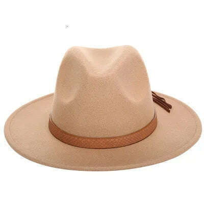 KIMLUD, Women Wide Brim Wool Felt Jazz Fedora Hats Panama Style Ladies Trilby Gambler Hat Fashion Party Cowboy Sunshade Cap, 4 / 56-58CM, KIMLUD Womens Clothes