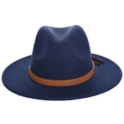 KIMLUD, Women Wide Brim Wool Felt Jazz Fedora Hats Panama Style Ladies Trilby Gambler Hat Fashion Party Cowboy Sunshade Cap, 7 / 56-58CM, KIMLUD Womens Clothes