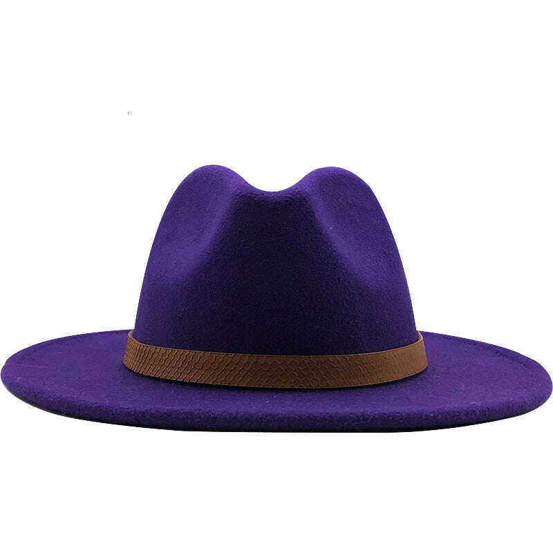 KIMLUD, Women Wide Brim Wool Felt Jazz Fedora Hats Panama Style Ladies Trilby Gambler Hat Fashion Party Cowboy Sunshade Cap, 9 / 56-58CM, KIMLUD Womens Clothes