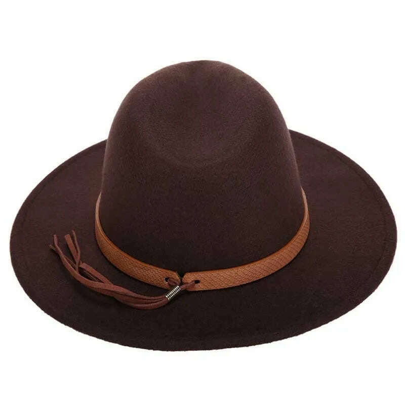 KIMLUD, Women Wide Brim Wool Felt Jazz Fedora Hats Panama Style Ladies Trilby Gambler Hat Fashion Party Cowboy Sunshade Cap, KIMLUD Womens Clothes
