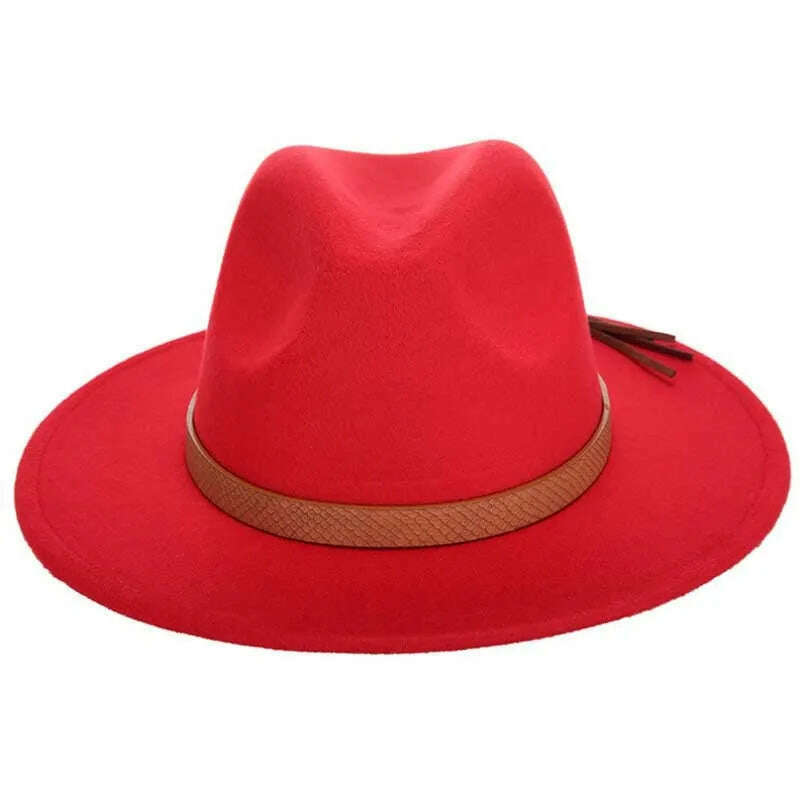 KIMLUD, Women Wide Brim Wool Felt Jazz Fedora Hats Panama Style Ladies Trilby Gambler Hat Fashion Party Cowboy Sunshade Cap, KIMLUD Womens Clothes